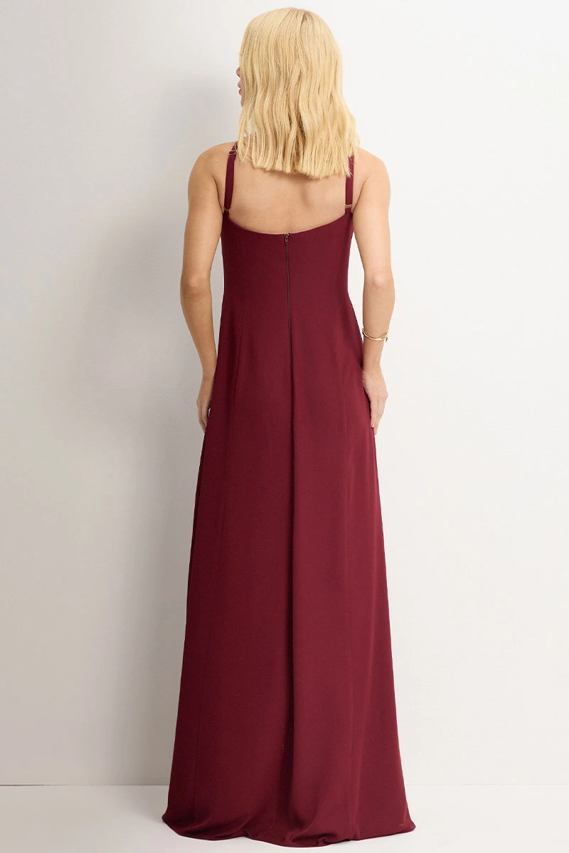 Miss Misses - Vestido Longo Adelaide Com Fenda Vinho - 54784006