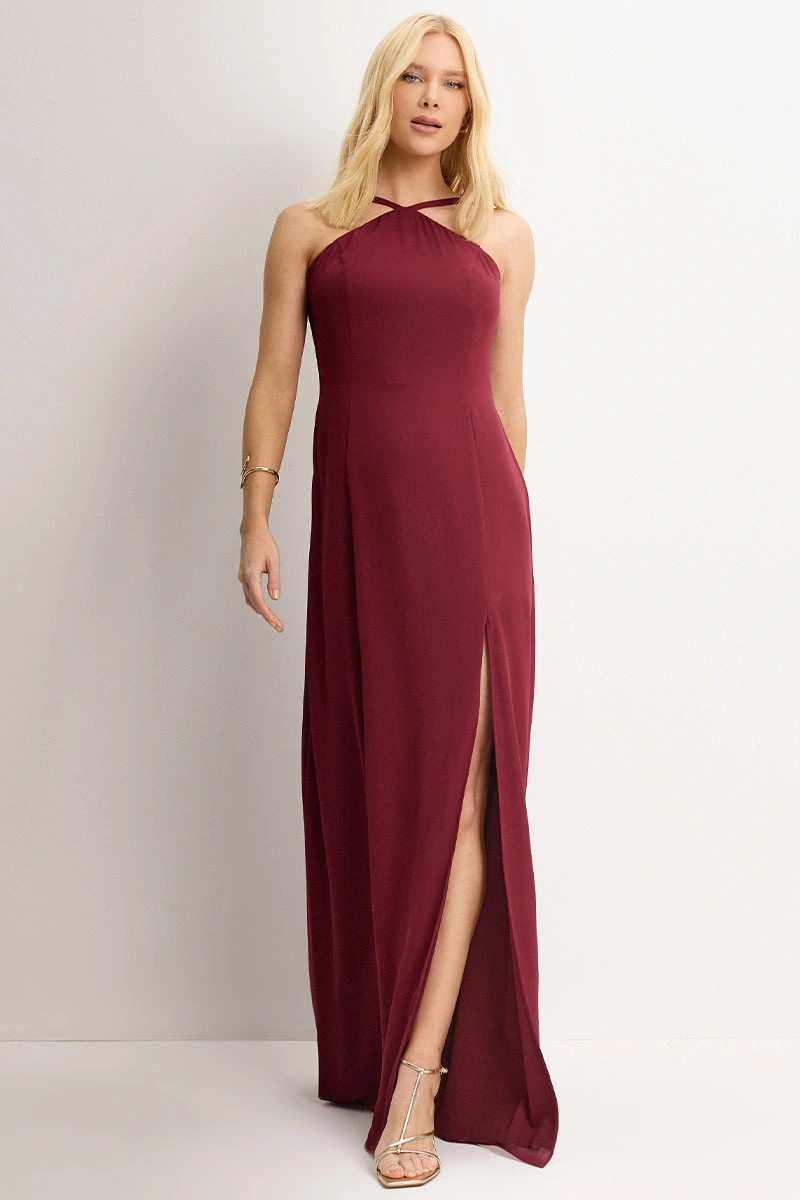 Miss Misses - Vestido Longo Adelaide Com Fenda Vinho - 54784006