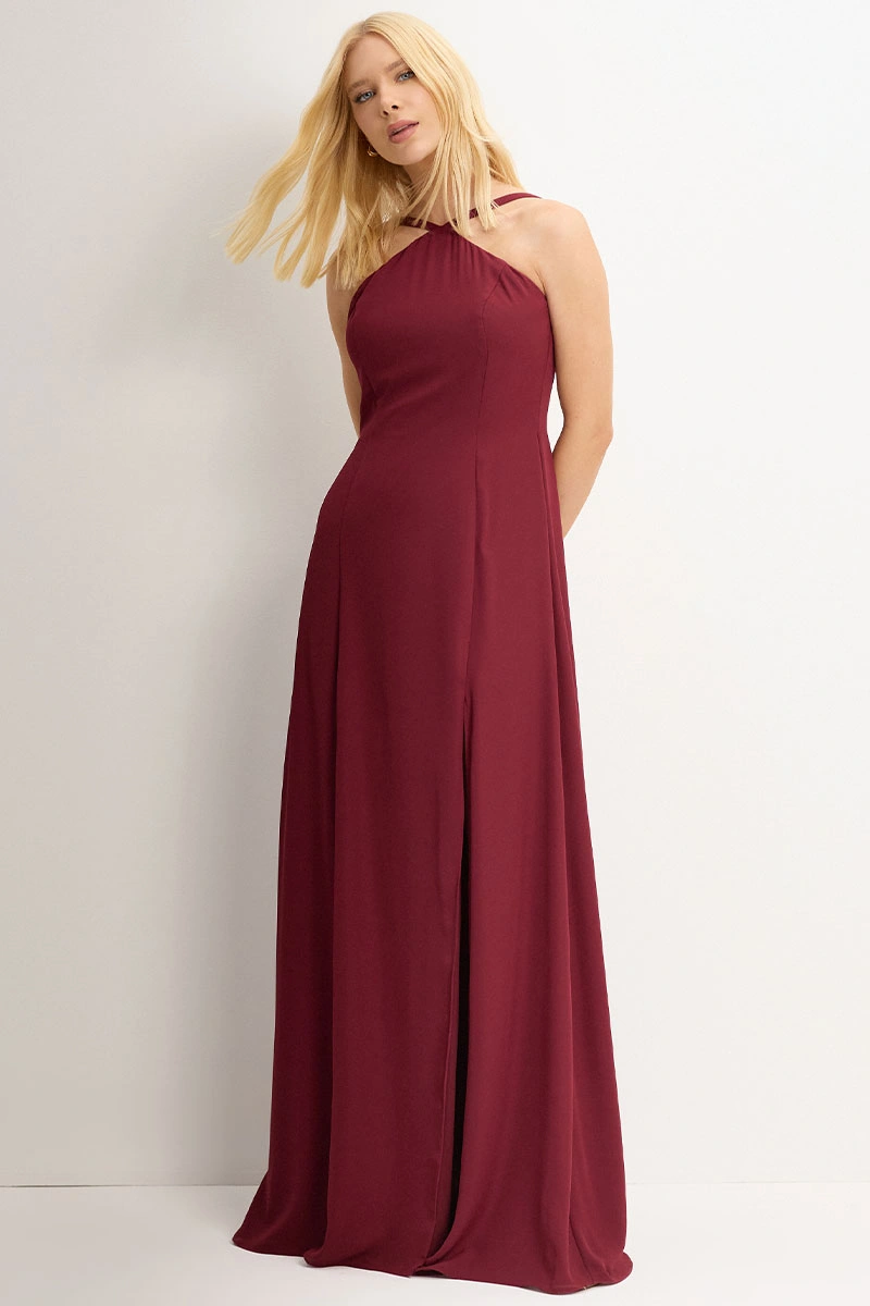 Miss Misses - Vestido Longo Adelaide Com Fenda Vinho - 54784006