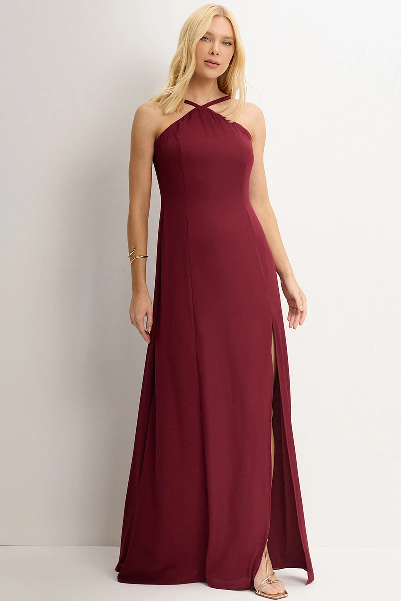 Miss Misses - Vestido Longo Adelaide Com Fenda Vinho - 54784006