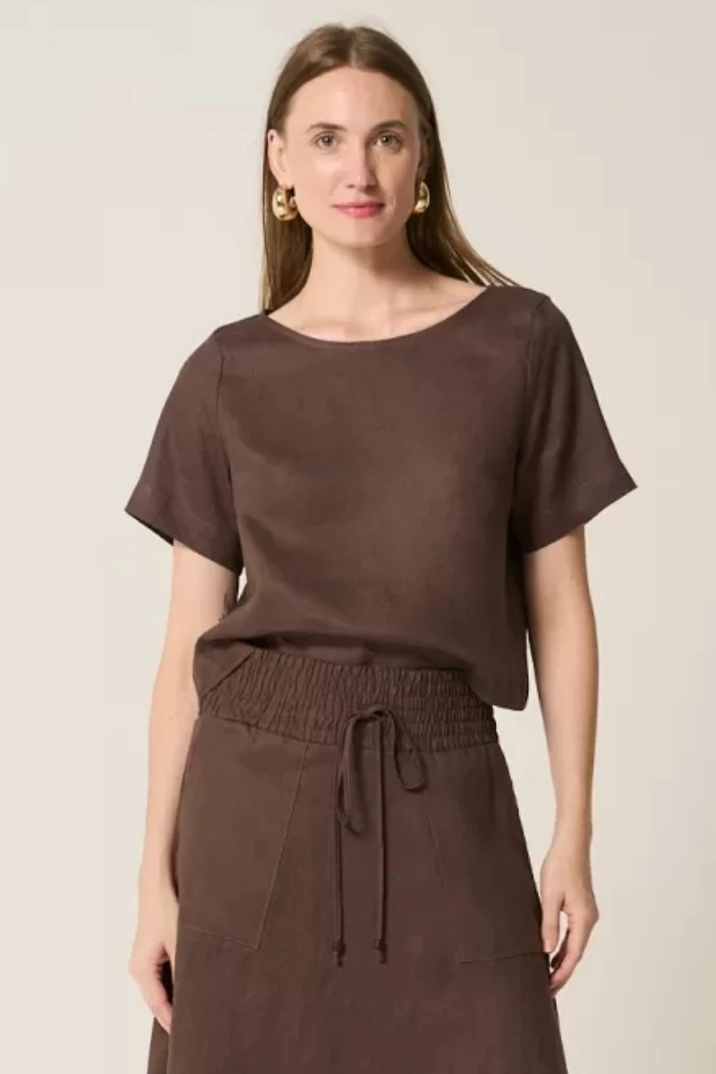 Hidrogênio - BLUSA CROPPED 100% LINHO MARROM - 19801031