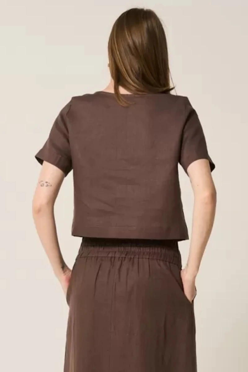 Hidrogênio - BLUSA CROPPED 100% LINHO MARROM - 19801031