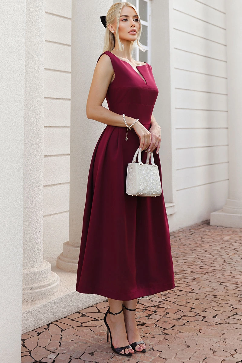 Miss Misses - Vestido Tarcila Midi Vinho - 54801006