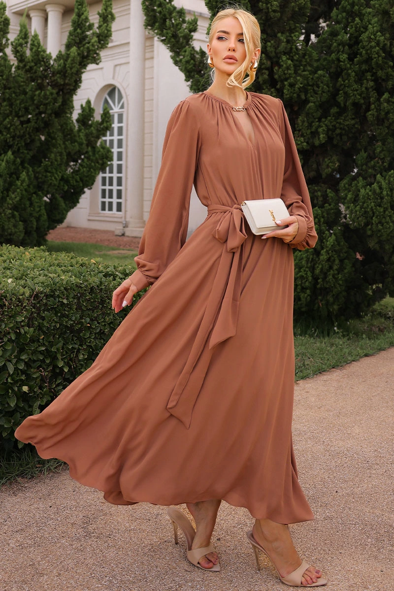 Miss Misses - Vestido Dora Longo Marrom - 54782214