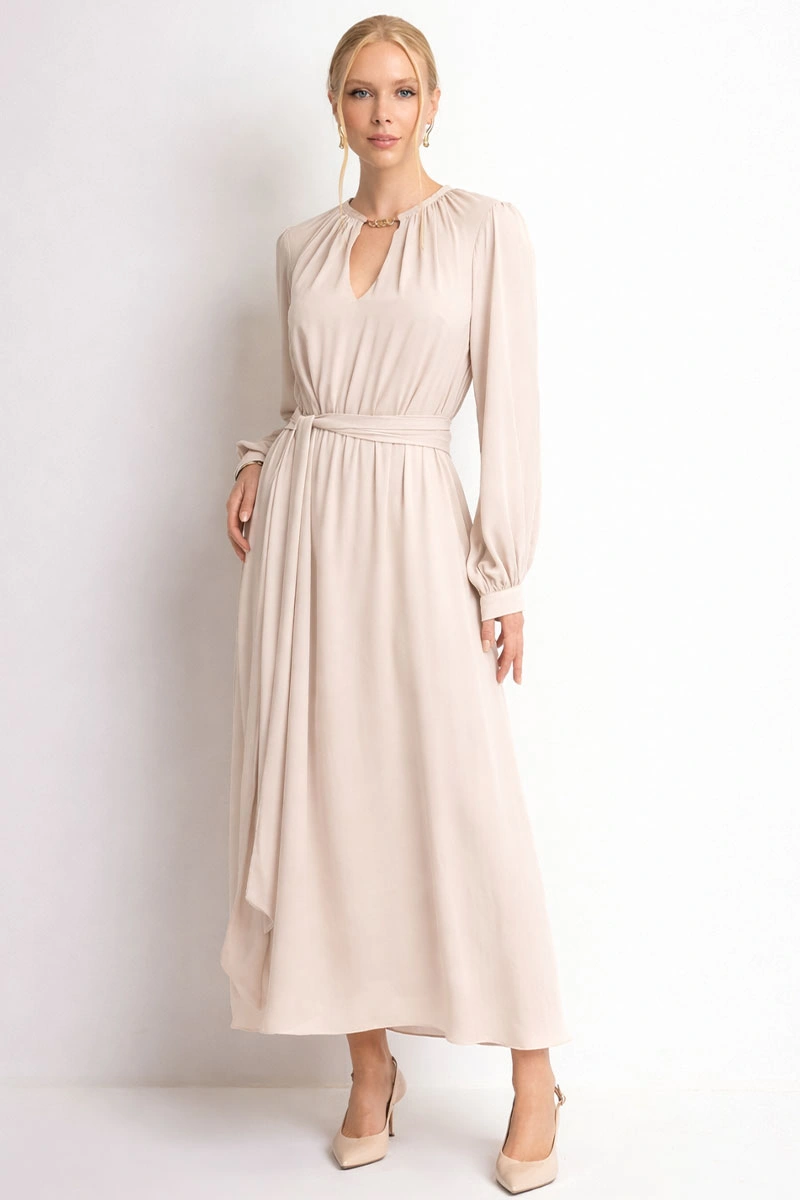 Miss Misses - Vestido Dora Longo Bege - 54782215