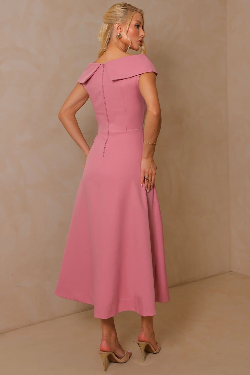 Miss Misses - Vestido Midi Antonia com Decote Ombro a Ombro Assimétrico Rose - 54748031