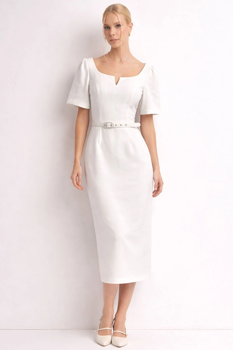 Miss Misses - Vestido Aline Midi Tubinho Off White - 54802030