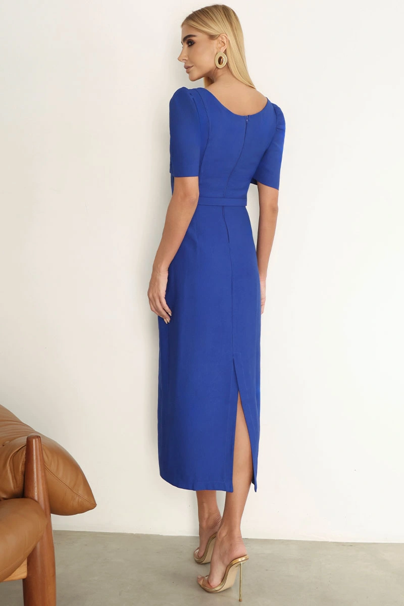 Miss Misses - Vestido Midi Aline Tubinho Azul - 54802032