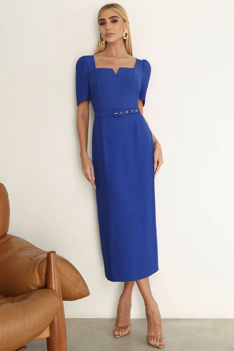 Miss Misses - Vestido Aline Midi Tubinho Azul - 54802032