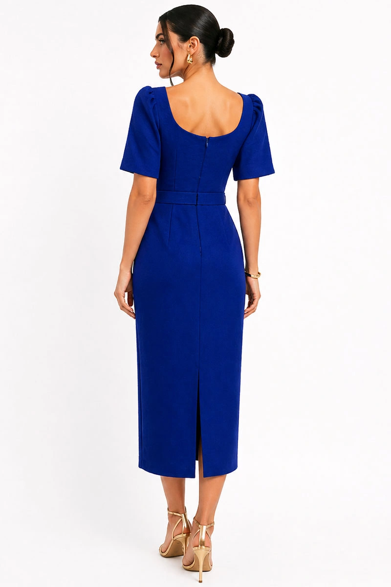 Miss Misses - Vestido Aline Midi Tubinho Azul - 54802032