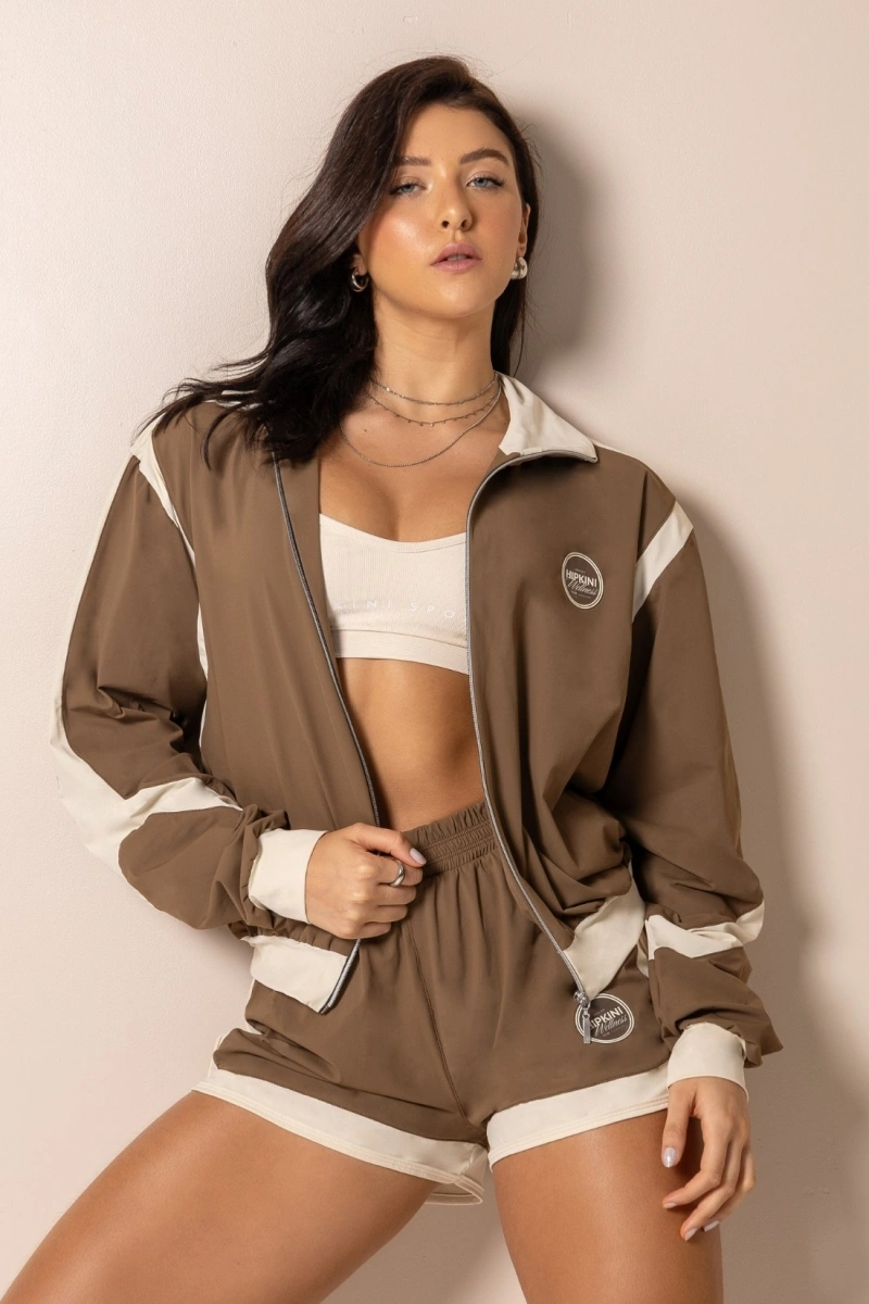 Hipkini - Jaqueta Club Classics Marrom e Bege com Zíper - 33331805