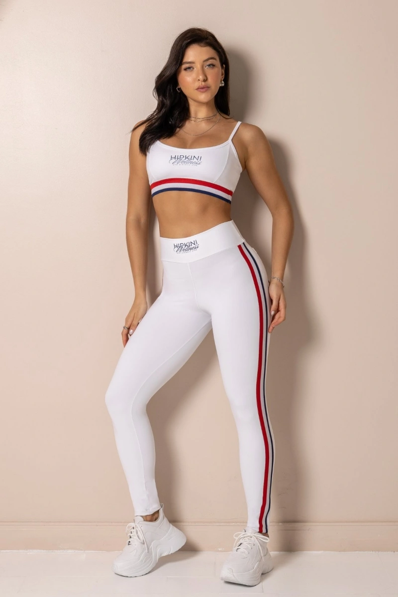 Hipkini - Legging Fitness Club Classics Branca com Faixa nas Laterais - 33331819