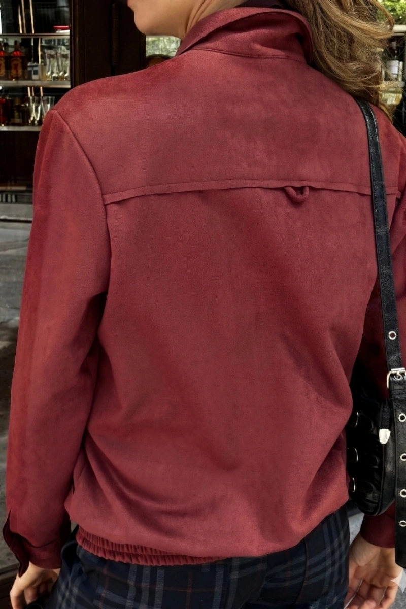 Hidrogênio - Longline bomber jacket with burgundy yarn. - 20708097