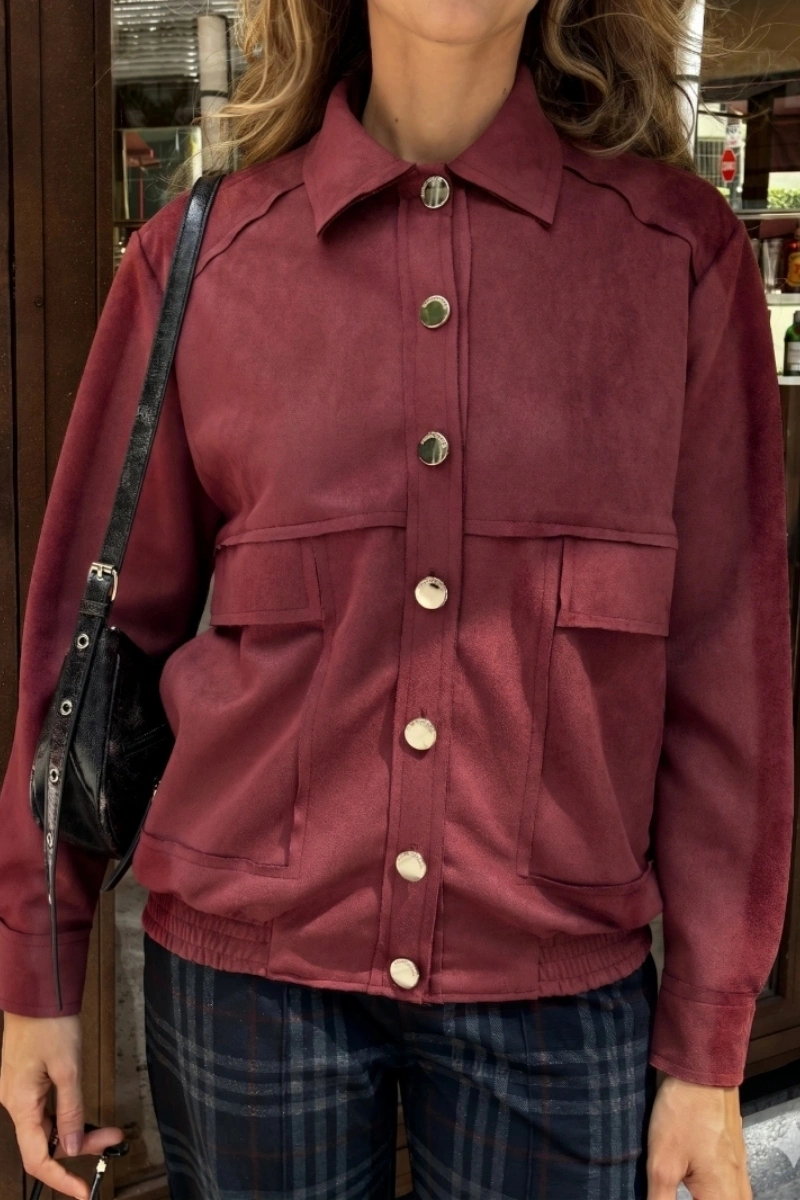 Hidrogênio - Longline bomber jacket with burgundy yarn. - 20708097