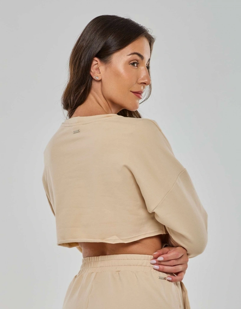 Vestem - Blusa Moletom Manga Longa Cropped Anacã Bege Marfim - BPML496.PD.C0696
