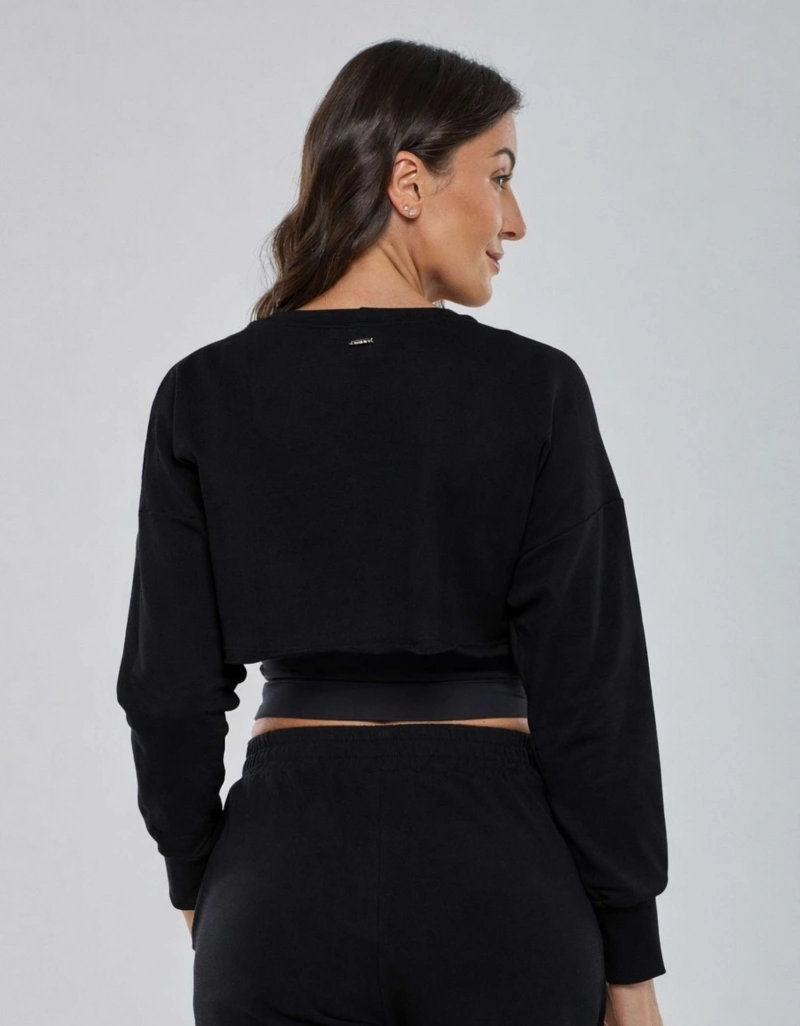 Vestem - Blusa Moletom Manga Longa Cropped Anacã Preto - BPML496.PD.C0002