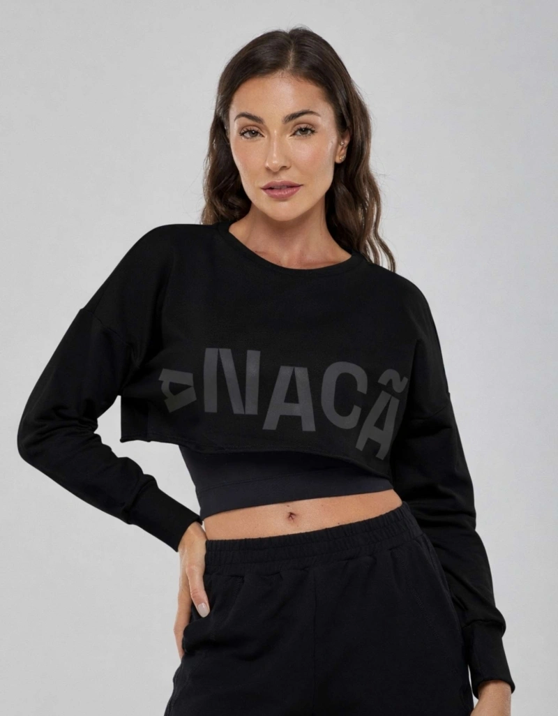 Vestem - Blusa Moletom Manga Longa Cropped Anacã Preto - BPML496.PD.C0002