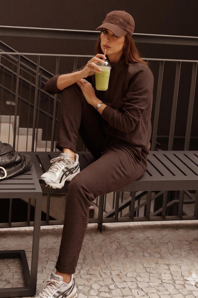 Hidrogênio - CALÇA JOGGER EM PLUSH COM TEXTURA E BOLSOS PRISCILA MARROM - 20718031