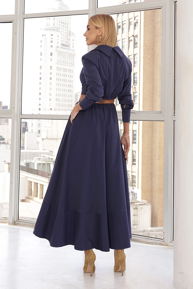 Dot Clothing - Set Dot Clothing Gtank Shirt with A-line Skirt Navy Blue - 3029AZUL