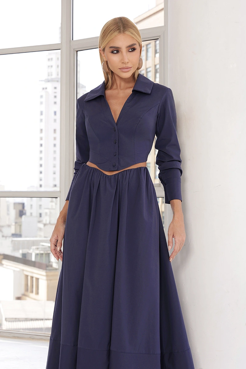 Dot Clothing - Set Dot Clothing Gtank Shirt with A-line Skirt Navy Blue - 3029AZUL