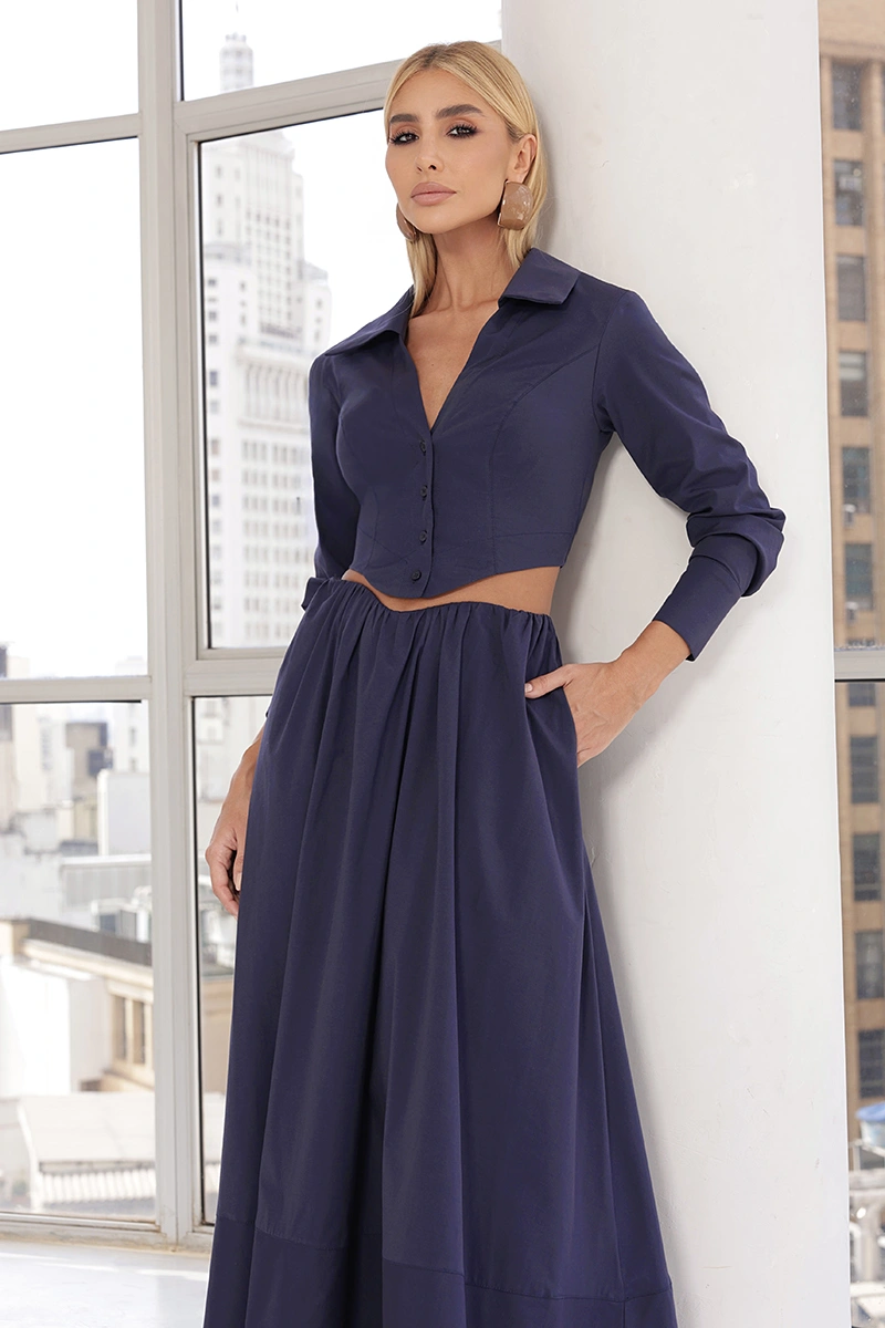 Dot Clothing - Set Dot Clothing Gtank Shirt with A-line Skirt Navy Blue - 3029AZUL