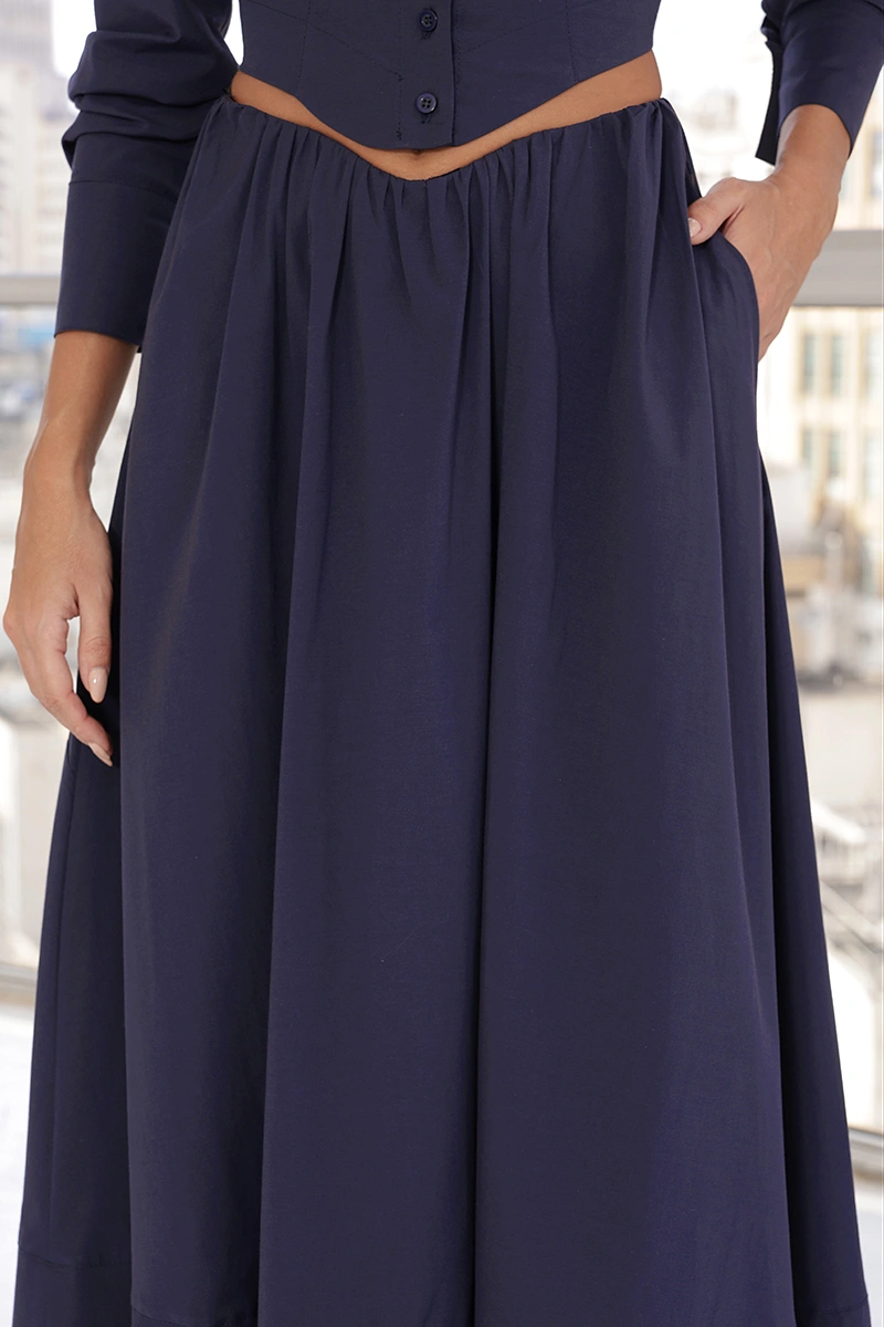 Dot Clothing - Set Dot Clothing Gtank Shirt with A-line Skirt Navy Blue - 3029AZUL