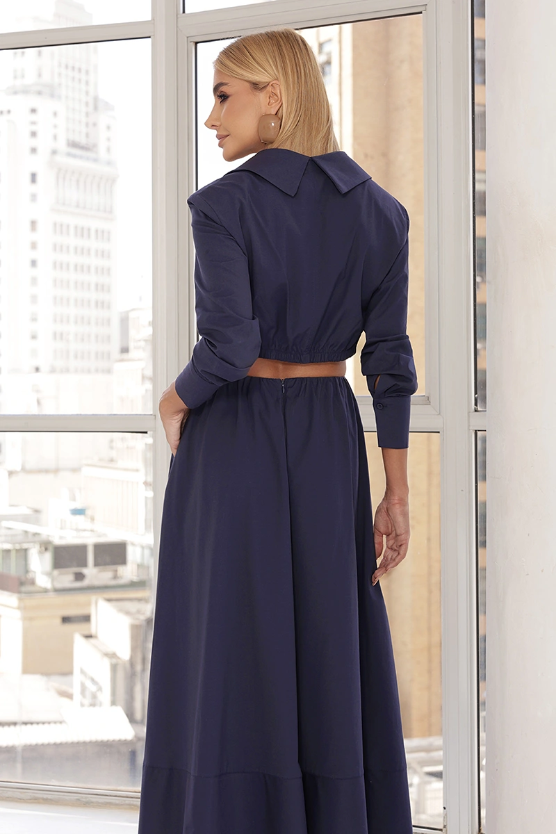 Dot Clothing - Set Dot Clothing Gtank Shirt with A-line Skirt Navy Blue - 3029AZUL