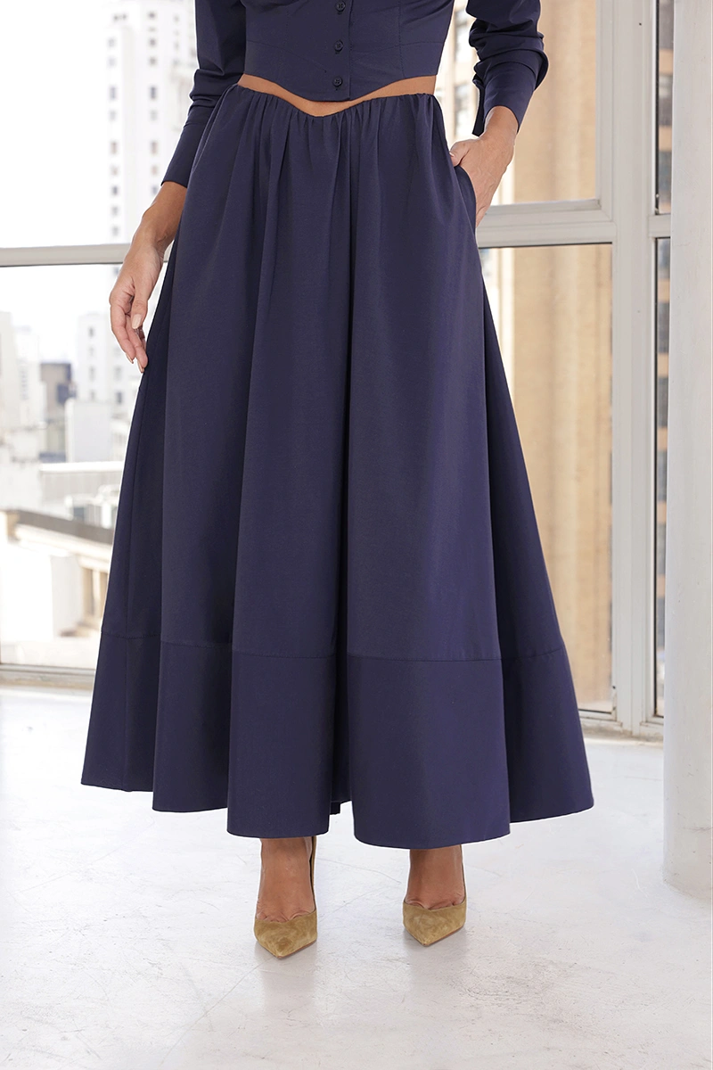 Dot Clothing - Set Dot Clothing Gtank Shirt with A-line Skirt Navy Blue - 3029AZUL