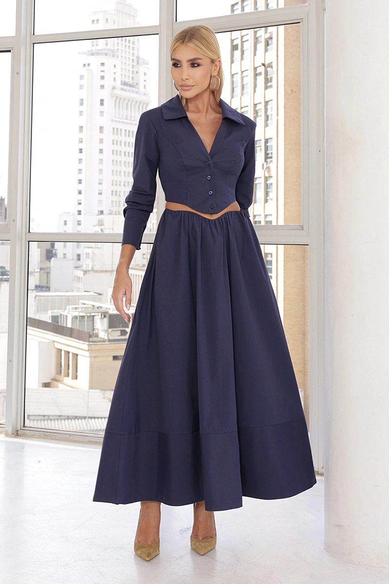 Dot Clothing - Set Dot Clothing Gtank Shirt with A-line Skirt Navy Blue - 3029AZUL