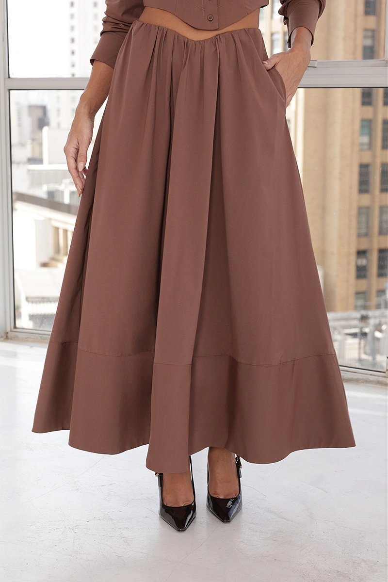 Dot Clothing - Set Dot Clothing Gtank Shirt with Flared Brown Skirt - 3029MARROM