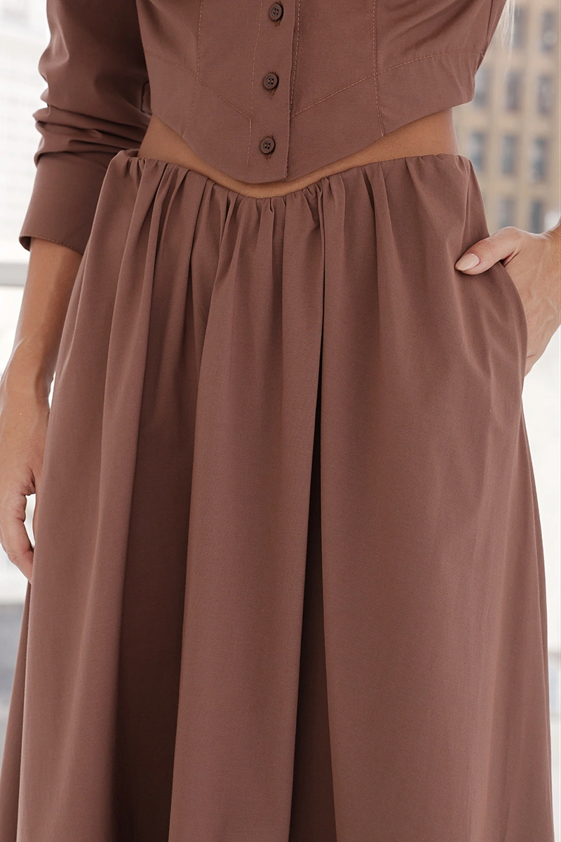 Dot Clothing - Set Dot Clothing Gtank Shirt with Flared Brown Skirt - 3029MARROM