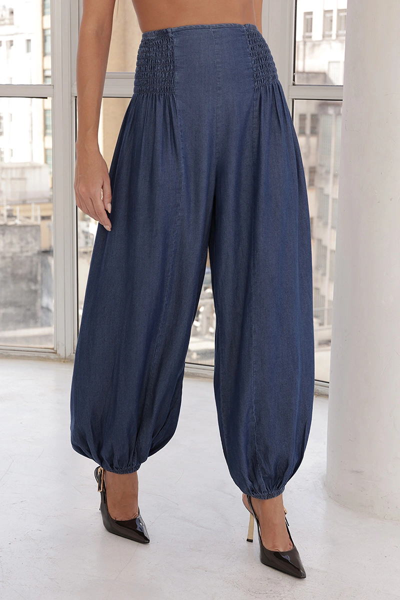 Dot Clothing - Calça Dot Clothing Luciana Aladin Lastex Azul Escuro - E1614AZULES