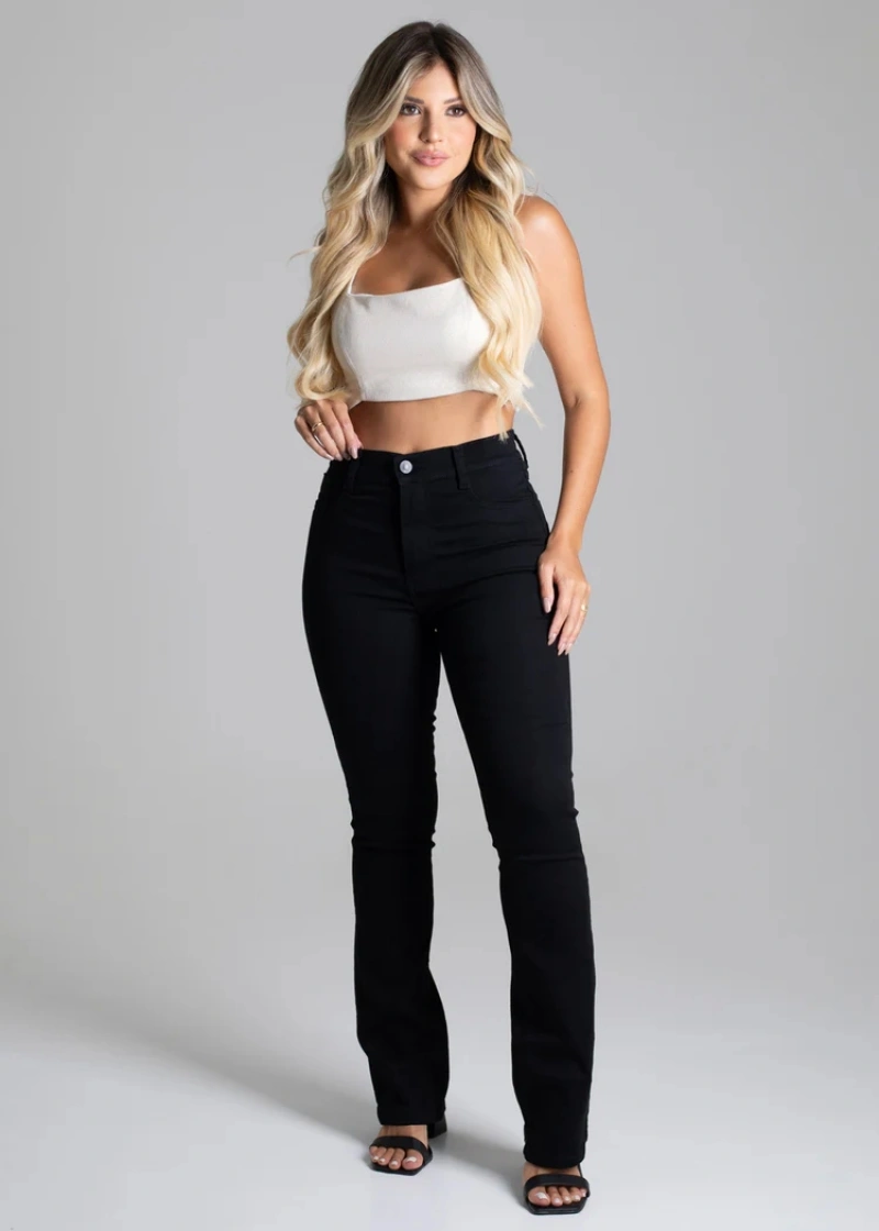 Sawary - Calça Sarja Sawary Boot Cut - 264080 PRETO - 8264870035641