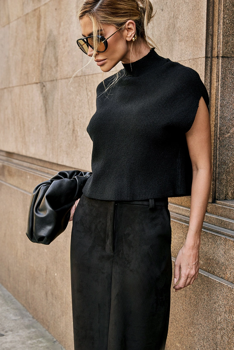 Dot Clothing - Blusa Dot Clothing Alana Tricô Gola Alta Preto - E2927PRETO
