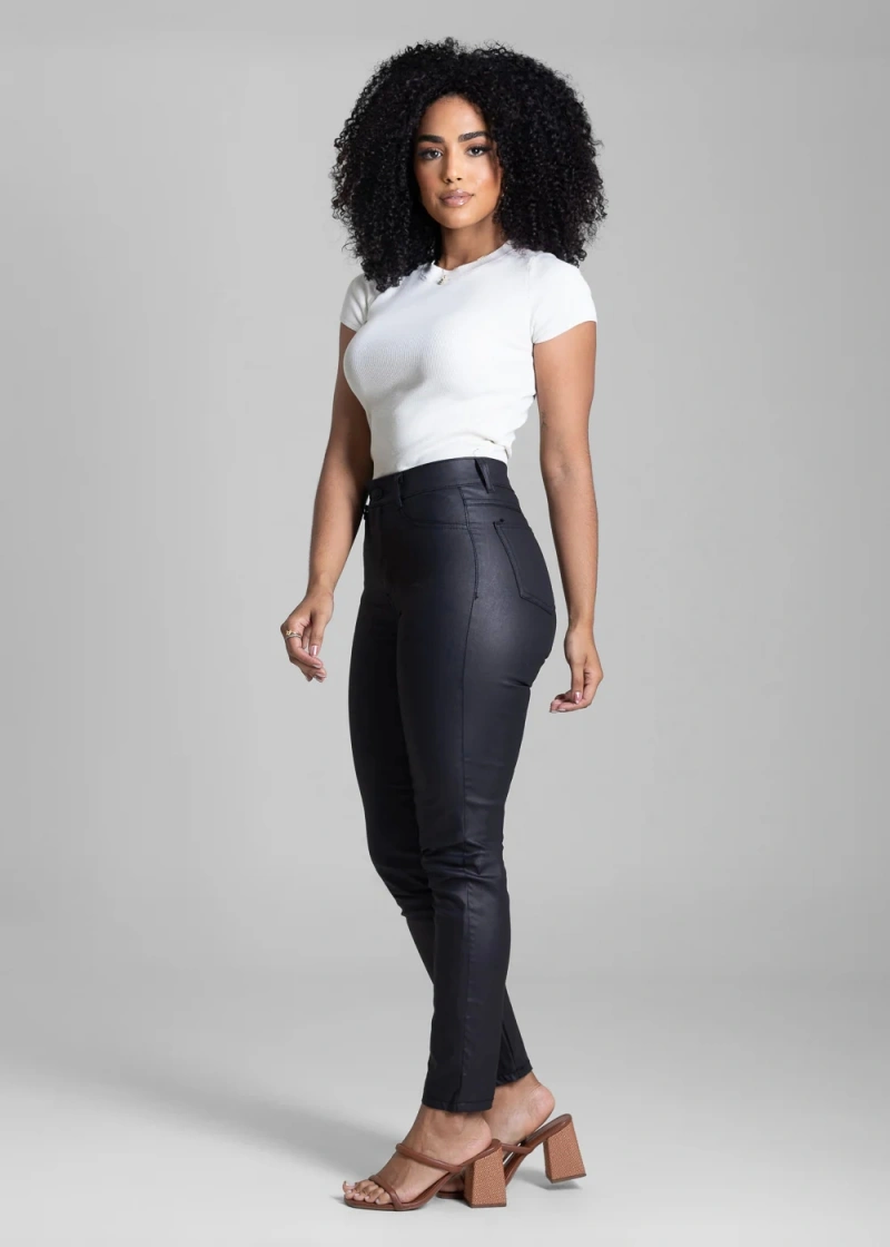Sawary - Calça Resinada Sawary Cigarrete Preto- 283080 - 283080