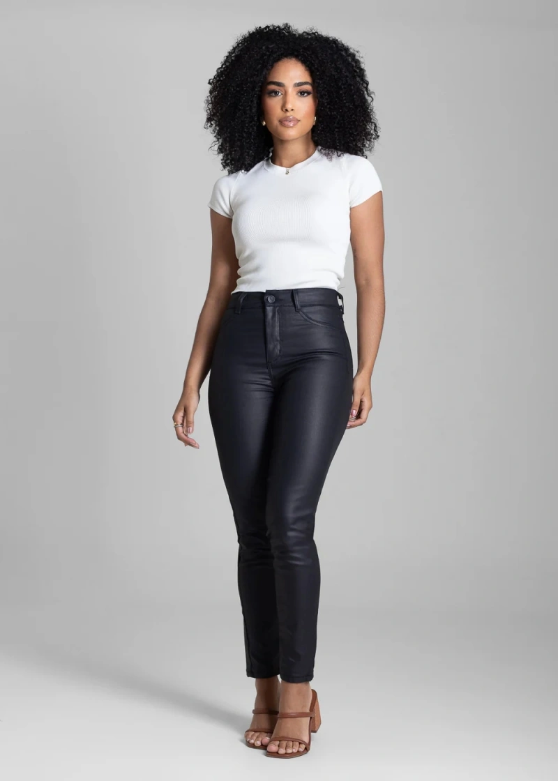 Sawary - Calça Resinada Sawary Cigarrete Preto- 283080 - 283080