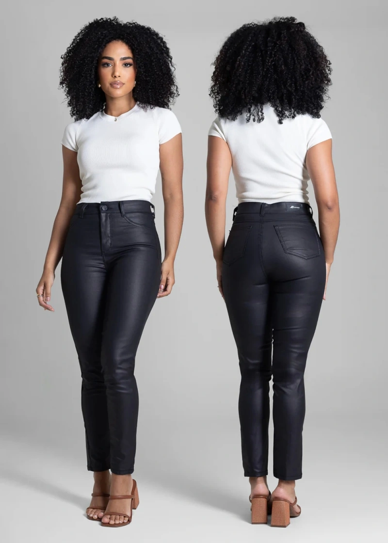 Sawary - Calça Resinada Sawary Cigarrete Preto- 283080 - 283080