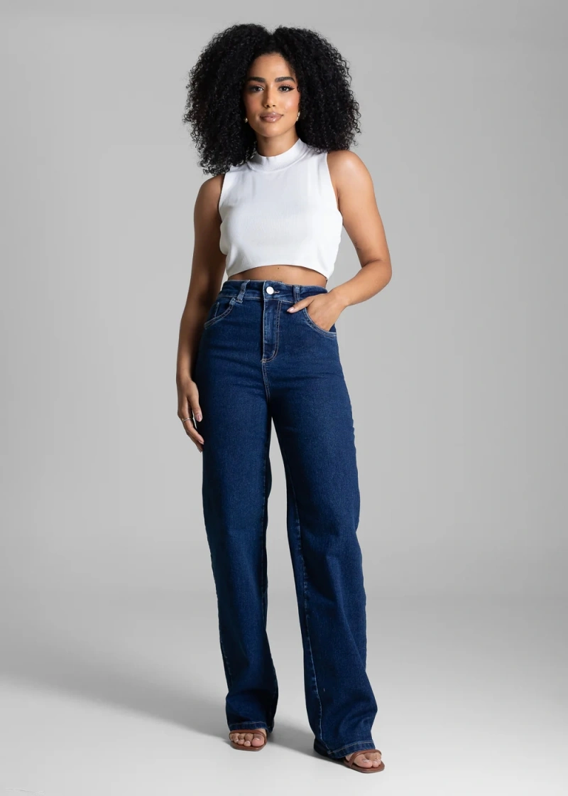 Sawary - Calça Jeans Sawary Wide Leg Azul-282864 - 282864