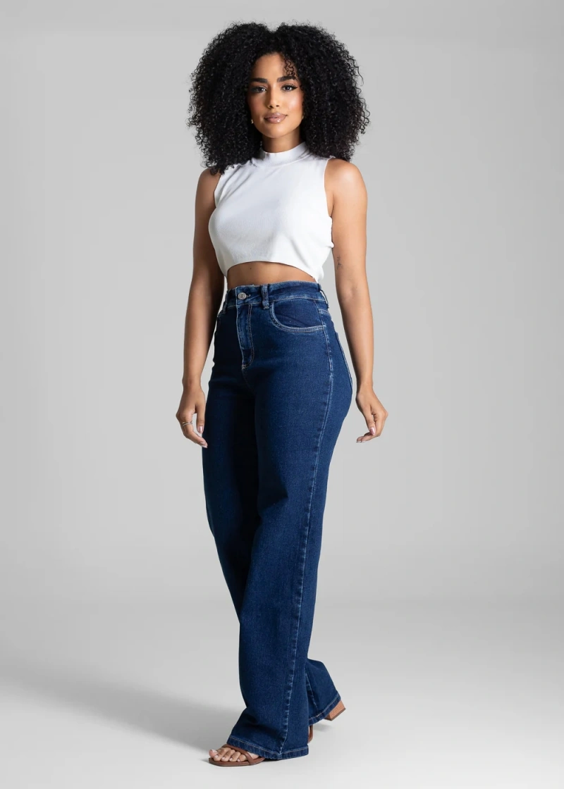 Sawary - Calça Jeans Sawary Wide Leg Azul-282864 - 282864