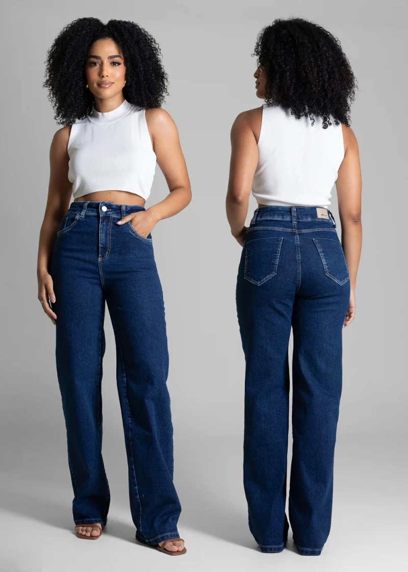 Sawary - Calça Jeans Sawary Wide Leg Azul-282864 - 282864