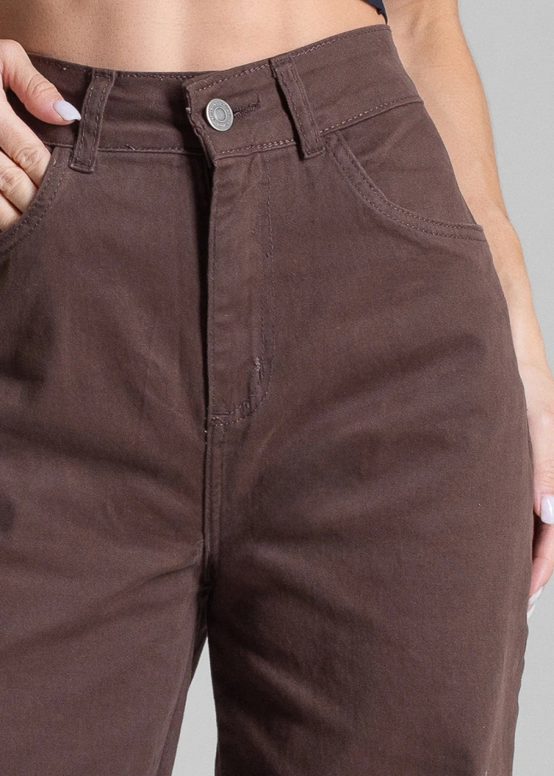 Sawary - Calça Sarja Sawary Wide Leg Marrom- 283188 - 283188