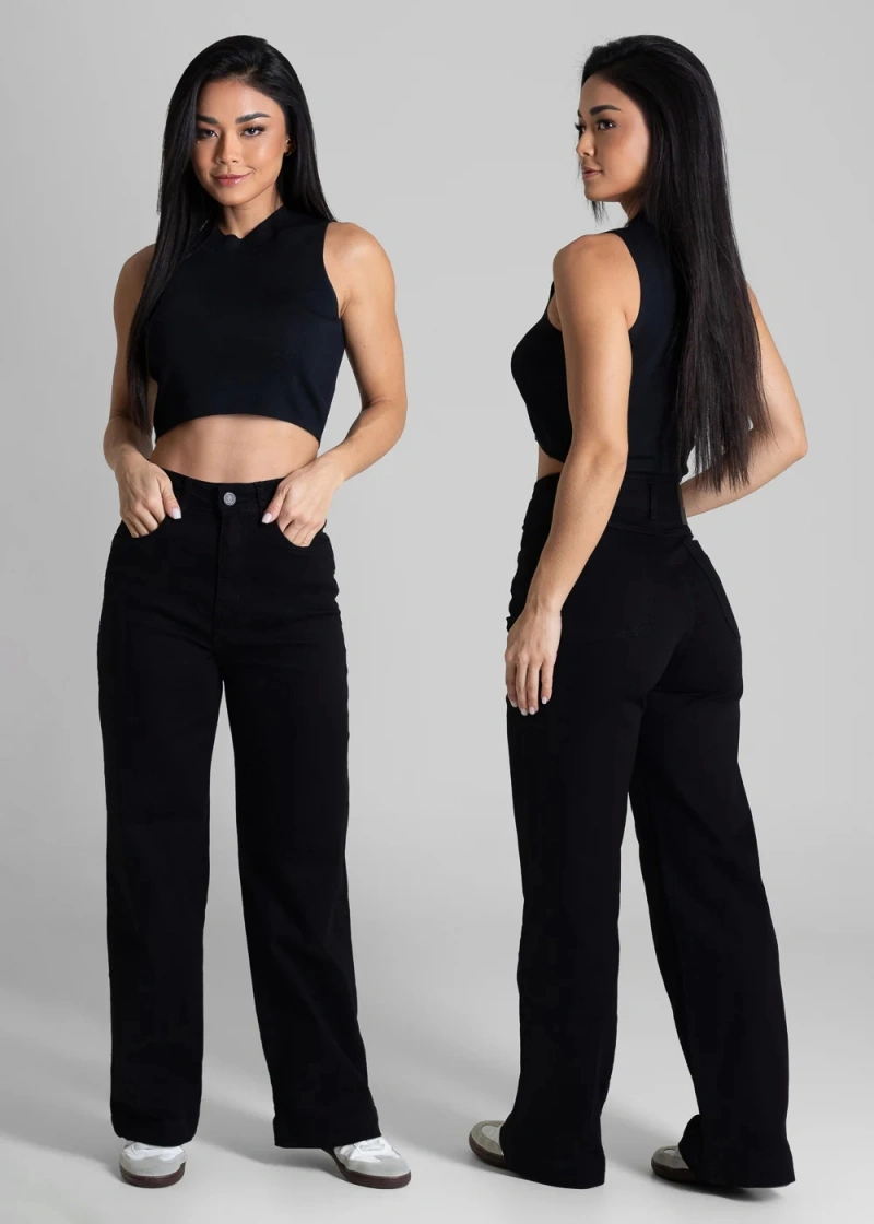Sawary - Calça Sarja Sawary Cargo Reta Petit Preto - 283125