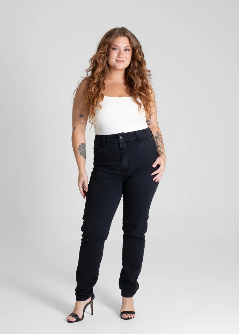 Sawary - Calça Sarja Sawary Plus Size Levanta Bumbum Preto- 280808 - 280808