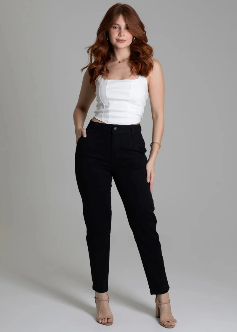 Sawary - Calça Sarja Sawary Mom Preto- 278145 - 278145