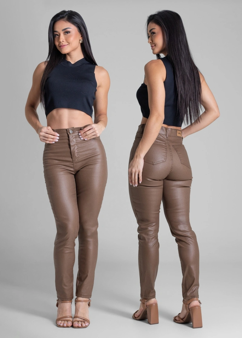 Sawary - Calça Resinada Sawary Cigarrete Marrom-283224 - 283224