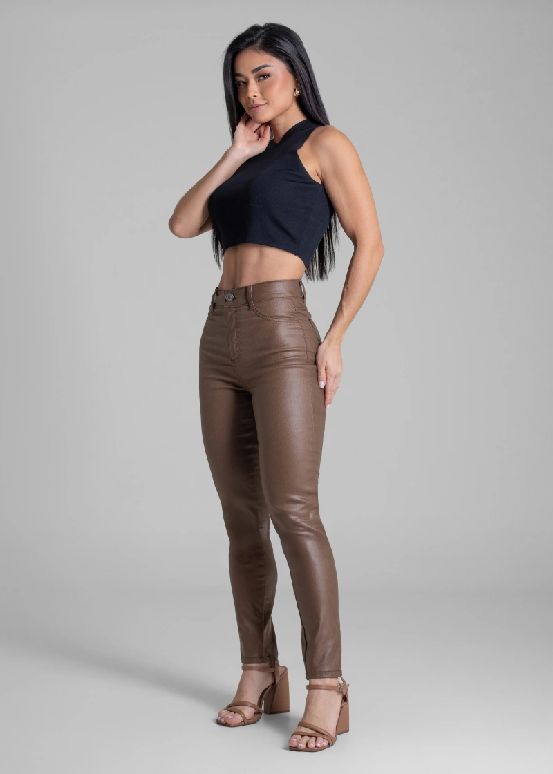 Sawary - Calça Resinada Sawary Cigarrete Marrom-283224 - 283224