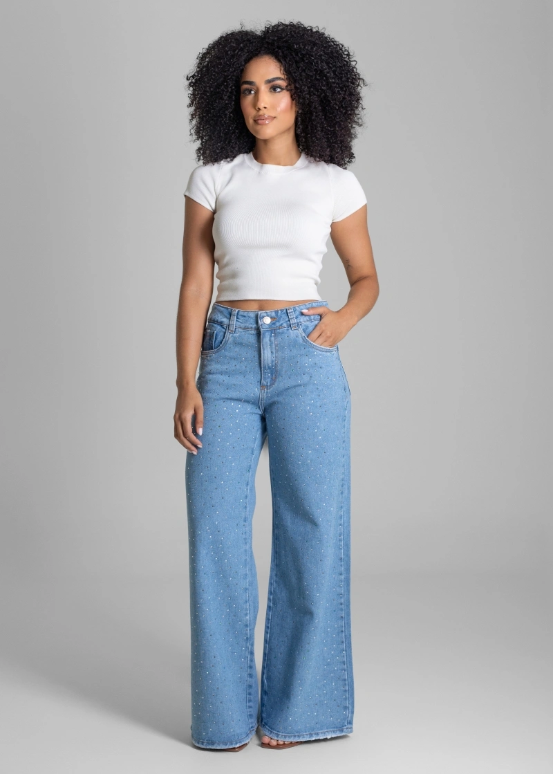 Sawary - Calça Jeans Sawary Wide Leg Azul-283363 - 283363