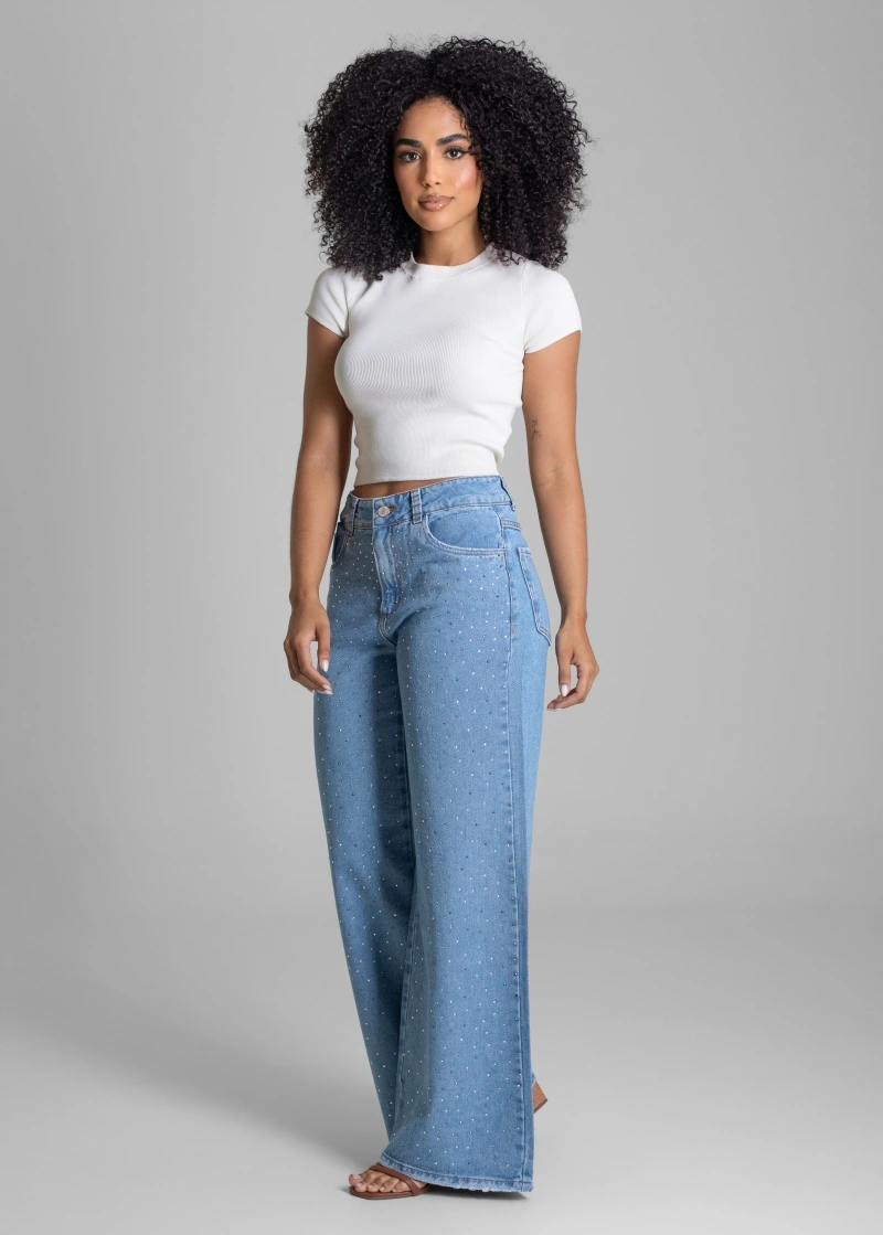 Sawary - Calça Jeans Sawary Wide Leg Azul-283363 - 283363