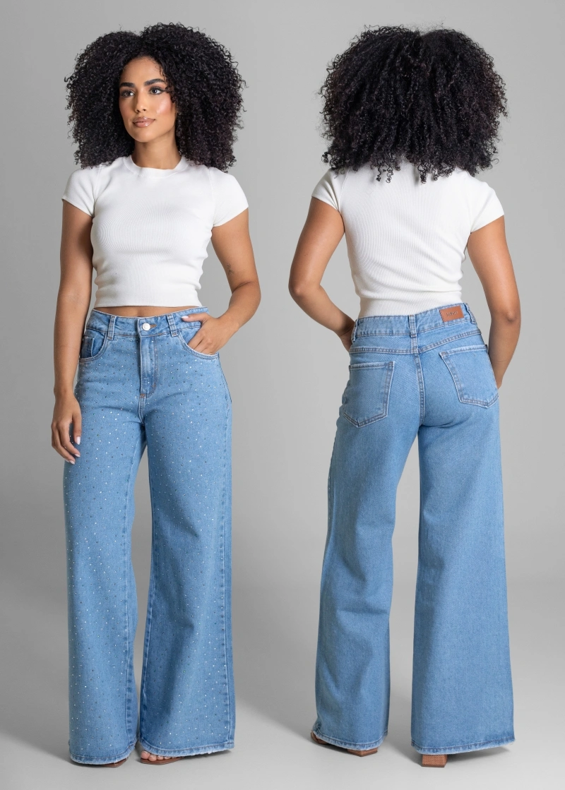 Sawary - Calça Jeans Sawary Wide Leg Azul-283363 - 283363