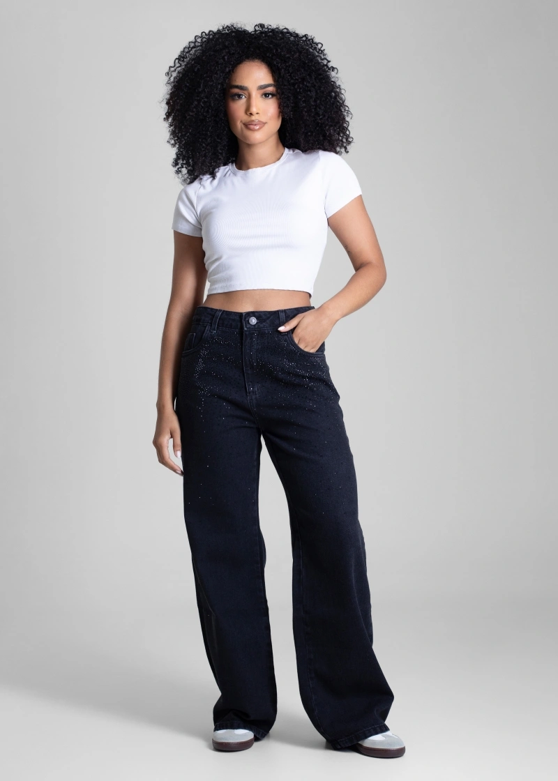 Sawary - Calça Jeans Sawary Super Wide Leg Brilho - 283043 - 283043
